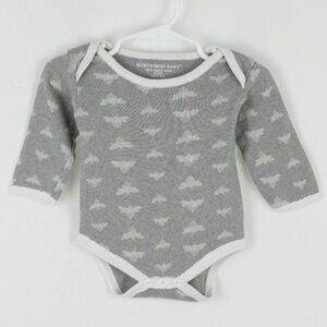Burt's Bees Baby Size 6-9 Months Gray White Organic Cotton Long Sleeve Bodysuit
